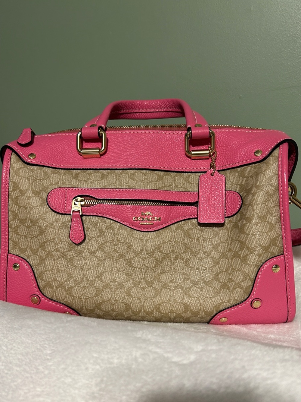 Coach Millie Satchel In Colorblock Signature Canvas - Light Khaki Petunia